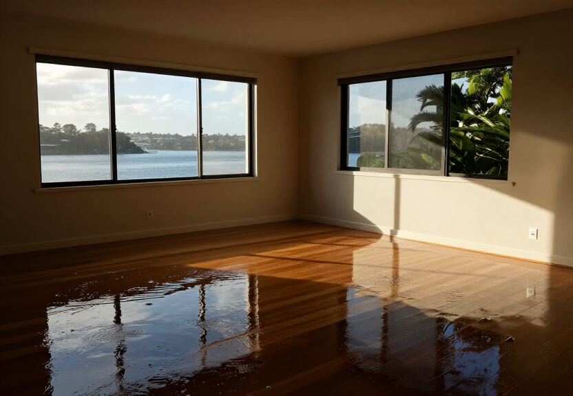 Water-damaged gyprock wall in a Menangle Park home before drying